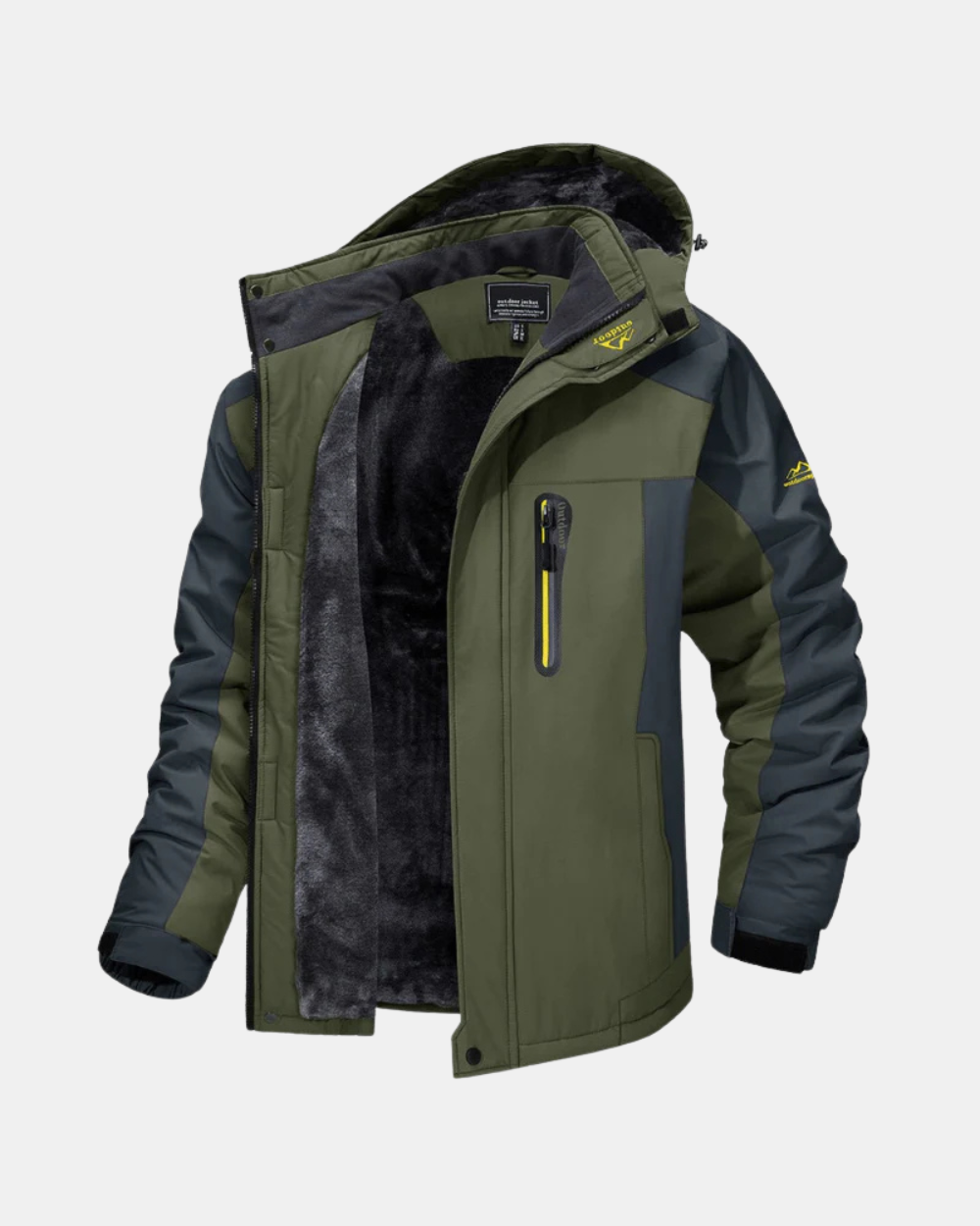 Men's Hooded Fleece Lined Waterproof Jacket Green – Hiking, Winter Casual Wear