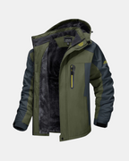 Men's Hooded Fleece Lined Waterproof Jacket Green – Hiking, Winter Casual Wear
