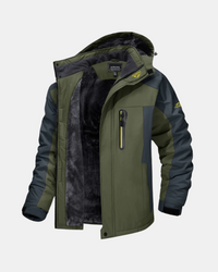 Men's Hooded Fleece Lined Waterproof Jacket Green – Hiking, Winter Casual Wear