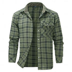 Fleece-Lined Flannel Shirt Jacket Men's Red Long Sleeve – Casual, Winter Wear