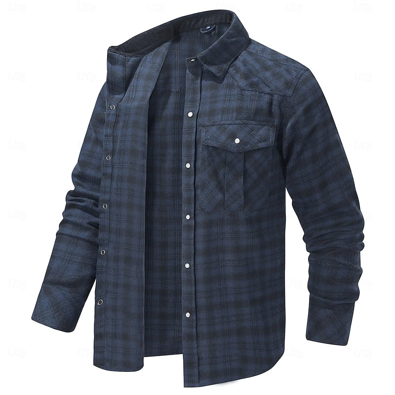 Fleece-Lined Flannel Shirt Jacket Men's Red Long Sleeve – Casual, Winter Wear