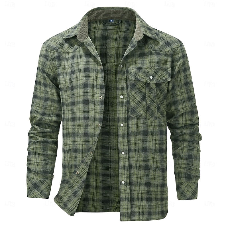 Fleece-Lined Flannel Shirt Jacket Men's Red Long Sleeve – Casual, Winter Wear