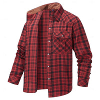 Fleece-Lined Flannel Shirt Jacket Men's Red Long Sleeve – Casual, Winter Wear
