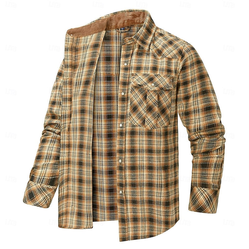 Fleece-Lined Flannel Shirt Jacket Men's Red Long Sleeve – Casual, Winter Wear