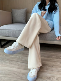 Fleece-Lined Wide-Leg Lounge Pants Women's Corduroy – Casual Winter Home Wear, Thermal Comfort