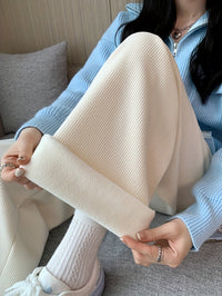Fleece-Lined Wide-Leg Lounge Pants Women's Corduroy – Casual Winter Home Wear, Thermal Comfort
