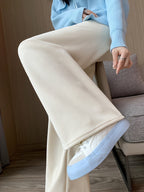 Fleece-Lined Wide-Leg Lounge Pants Women's Corduroy – Casual Winter Home Wear, Thermal Comfort