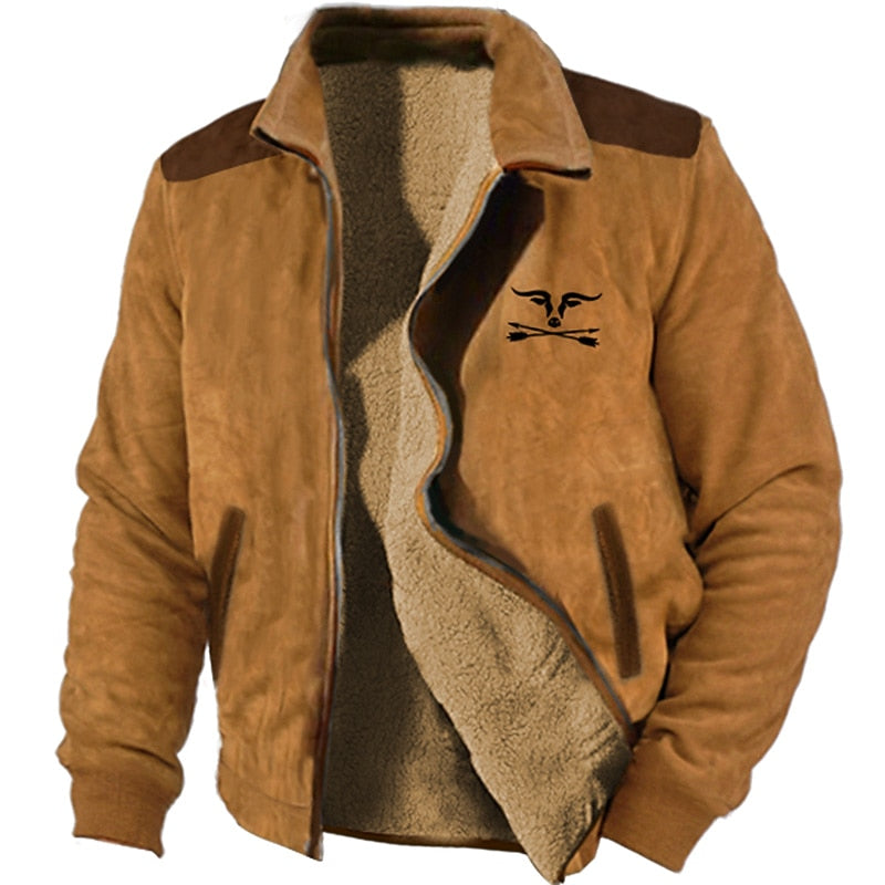 Fleece-Lined Zip Jacket Men's Brown Sherpa Coat – Casual, Winter Outdoor