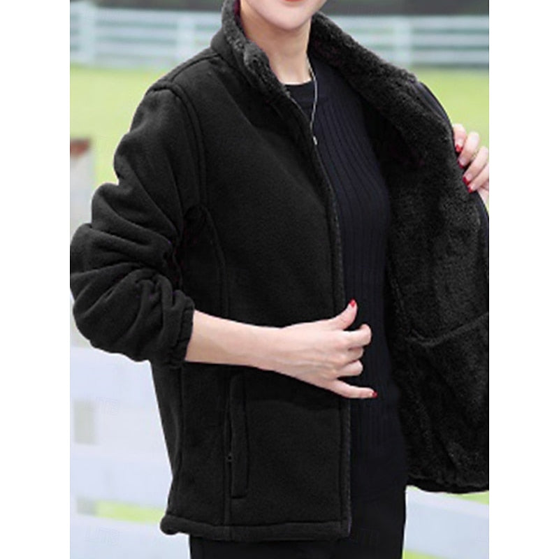 Fleece Jacket Women's Purple Full-Zip – Casual, Winter Warmth