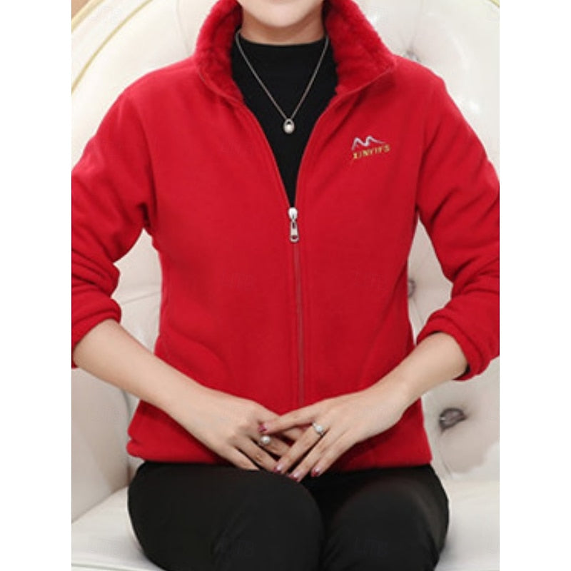 Fleece Jacket Women's Purple Full-Zip – Casual, Winter Warmth