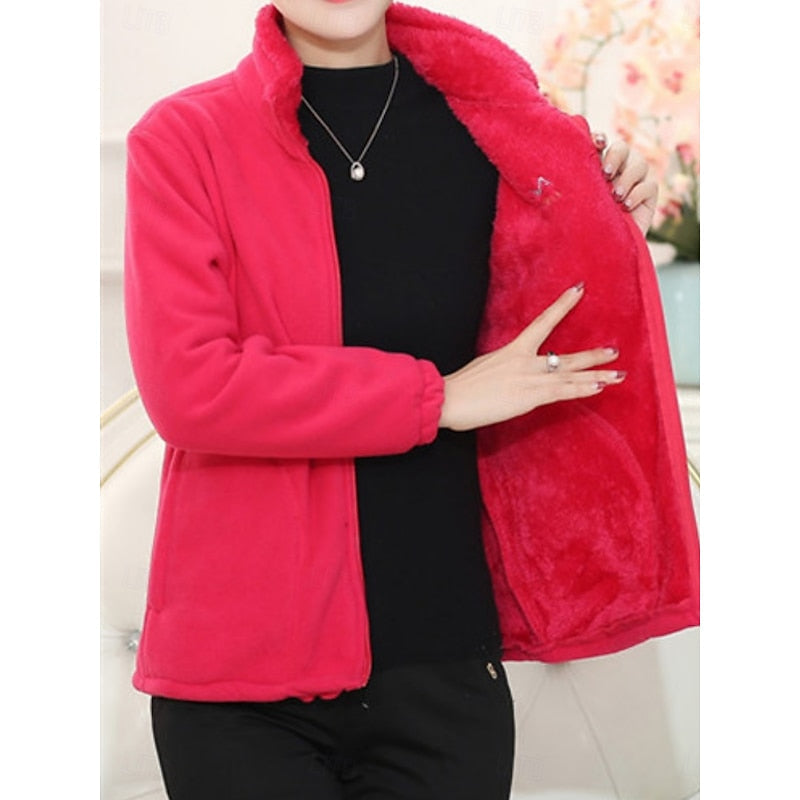 Fleece Jacket Women's Purple Full-Zip – Casual, Winter Warmth