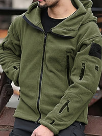 Fleece Tactical Jacket Men's Gray Hooded Full-Zip – Outdoor, Casual