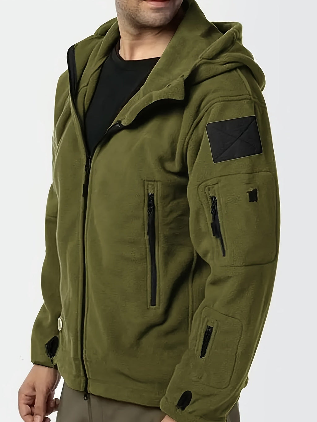Fleece Tactical Jacket Men's Gray Hooded Full-Zip – Outdoor, Casual