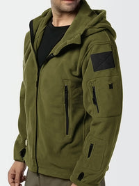 Fleece Tactical Jacket Men's Gray Hooded Full-Zip – Outdoor, Casual