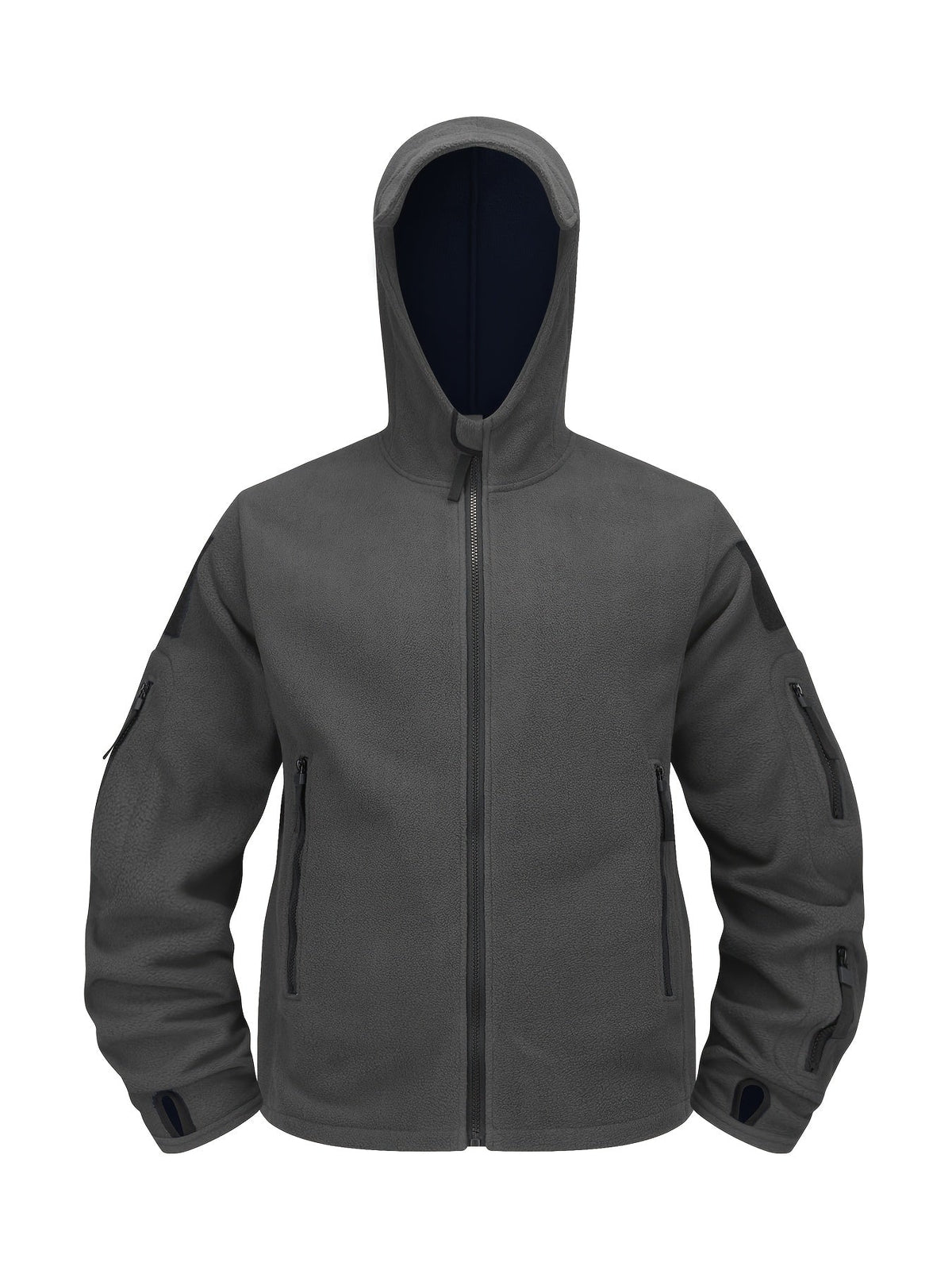 Fleece Tactical Jacket Men's Gray Hooded Full-Zip – Outdoor, Casual