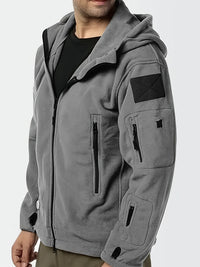 Fleece Tactical Jacket Men's Gray Hooded Full-Zip – Outdoor, Casual
