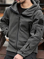 Fleece Tactical Jacket Men's Gray Hooded Full-Zip – Outdoor, Casual