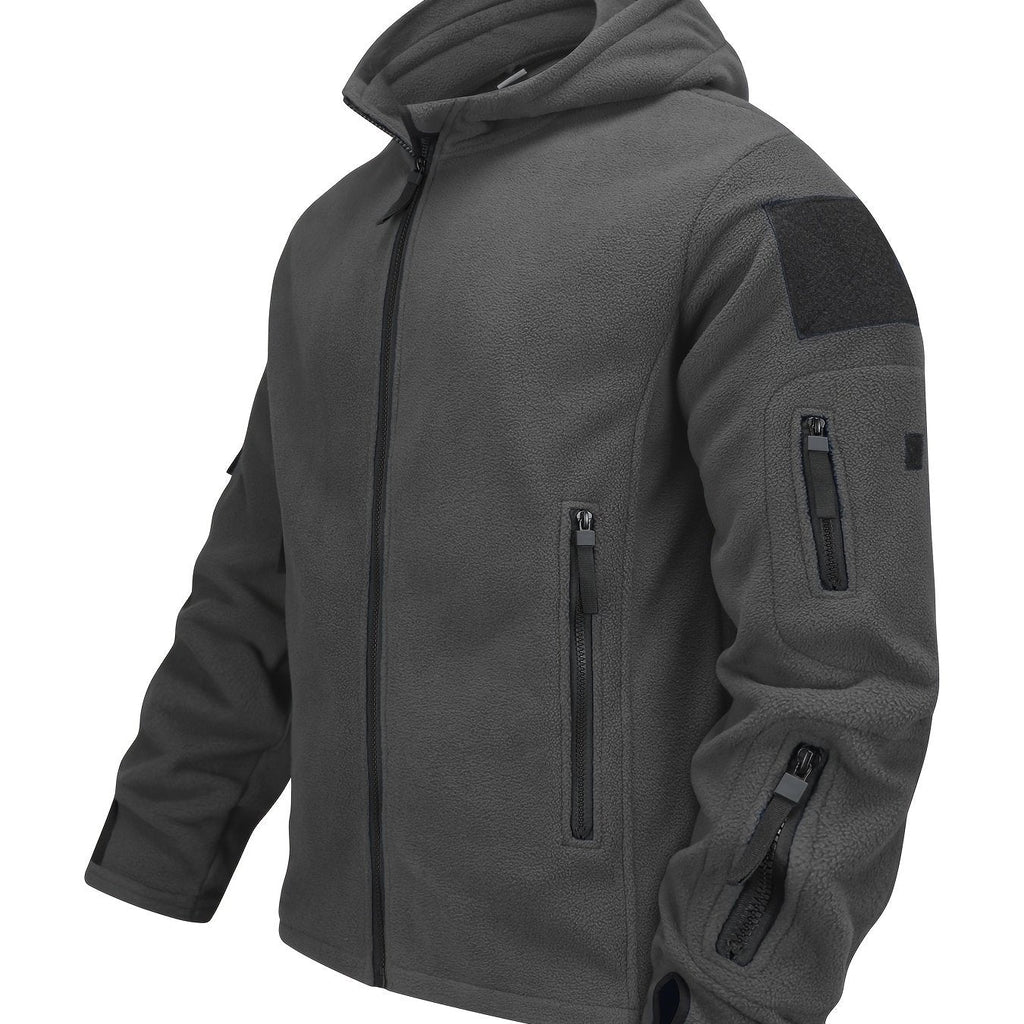 Fleece Tactical Jacket Men's Gray Hooded Full-Zip – Outdoor, Casual