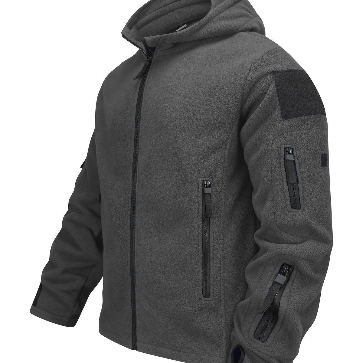 Fleece Tactical Jacket Men's Gray Hooded Full-Zip – Outdoor, Casual