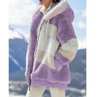 Fleece Teddy Jacket Women's Hooded Colorblock Zip-Up Coat – Casual, Winter