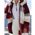 Fleece Teddy Jacket Women's Hooded Colorblock Zip-Up Coat – Casual, Winter