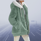 Fleece Teddy Jacket Women's Oversized Zip-Up Green – Casual, Winter