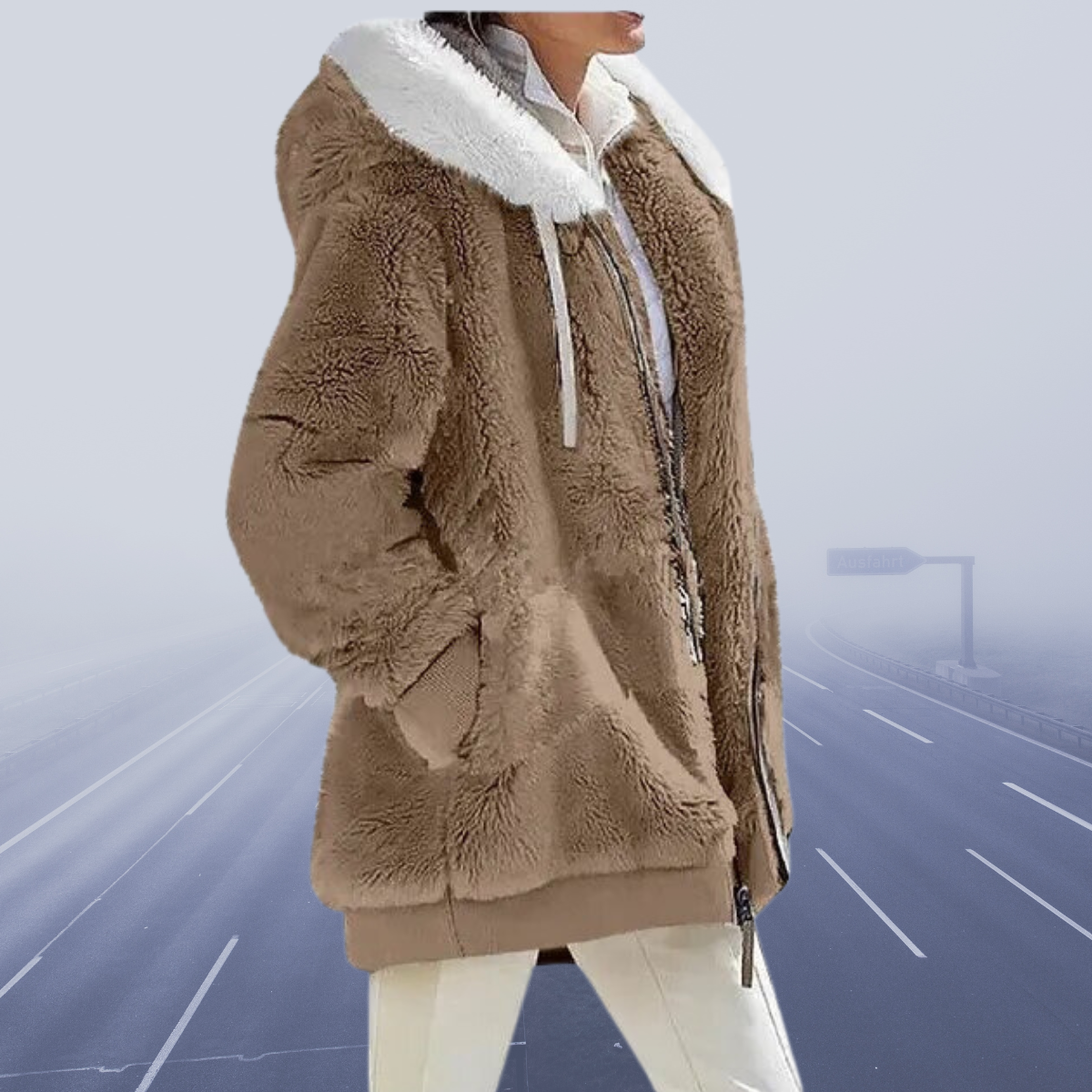 Fleece Teddy Jacket Women's Oversized Zip-Up Green – Casual, Winter