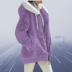 Fleece Teddy Jacket Women's Oversized Zip-Up Green – Casual, Winter