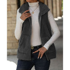 Fleece Vest Women's Sleeveless Sherpa with Pockets Brown – Casual, Office