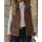 Fleece Vest Women's Sleeveless Sherpa with Pockets Brown – Casual, Office