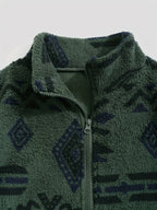 Fleece Zip-Up Jacket Aztec Geometric Print Sherpa Coat – Casual, Winter