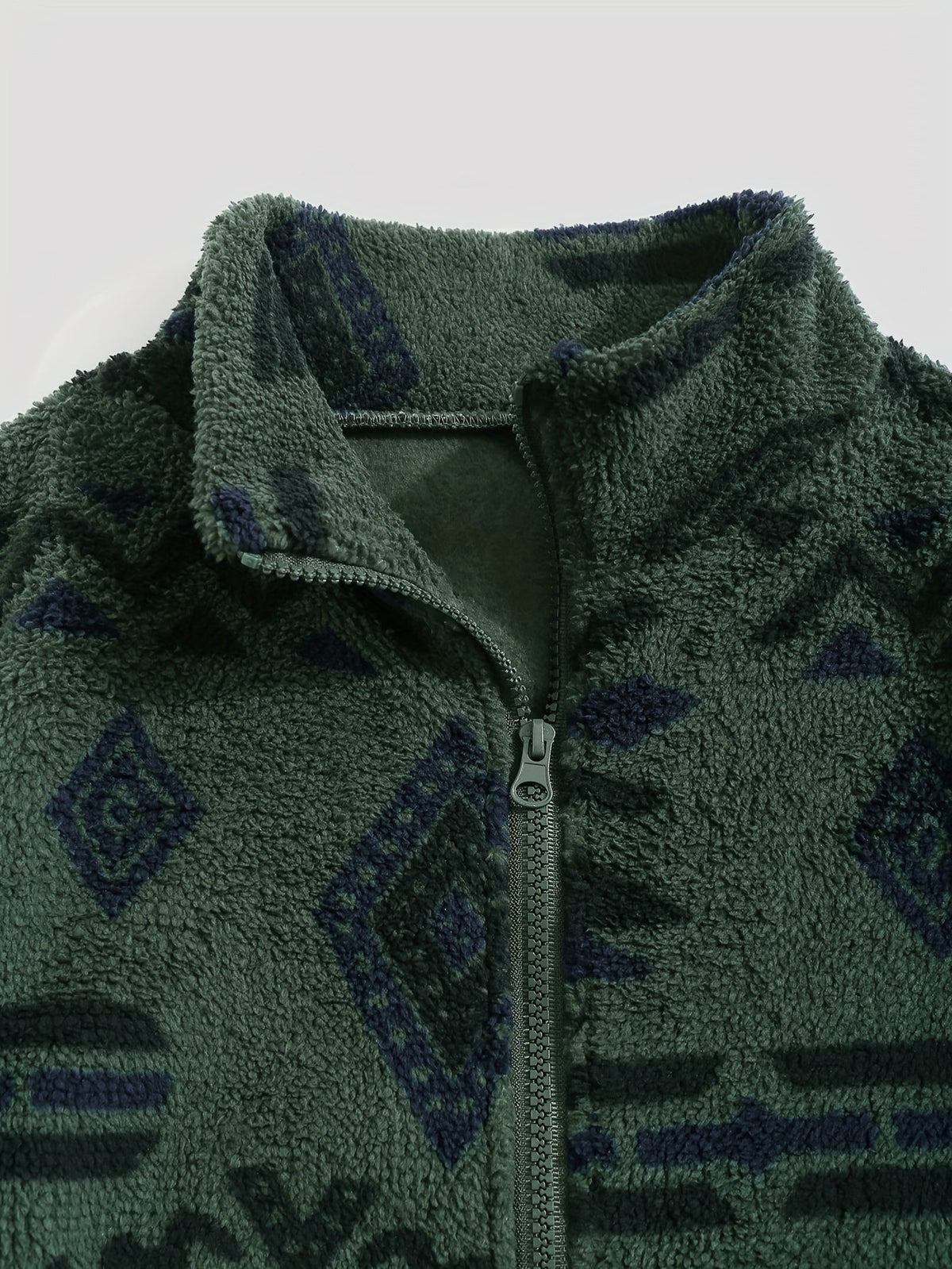 Fleece Zip-Up Jacket Aztec Geometric Print Sherpa Coat – Casual, Winter