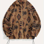Fleece Zip-Up Jacket Aztec Geometric Print Sherpa Coat – Casual, Winter