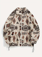 Fleece Zip-Up Jacket Aztec Geometric Print Sherpa Coat – Casual, Winter