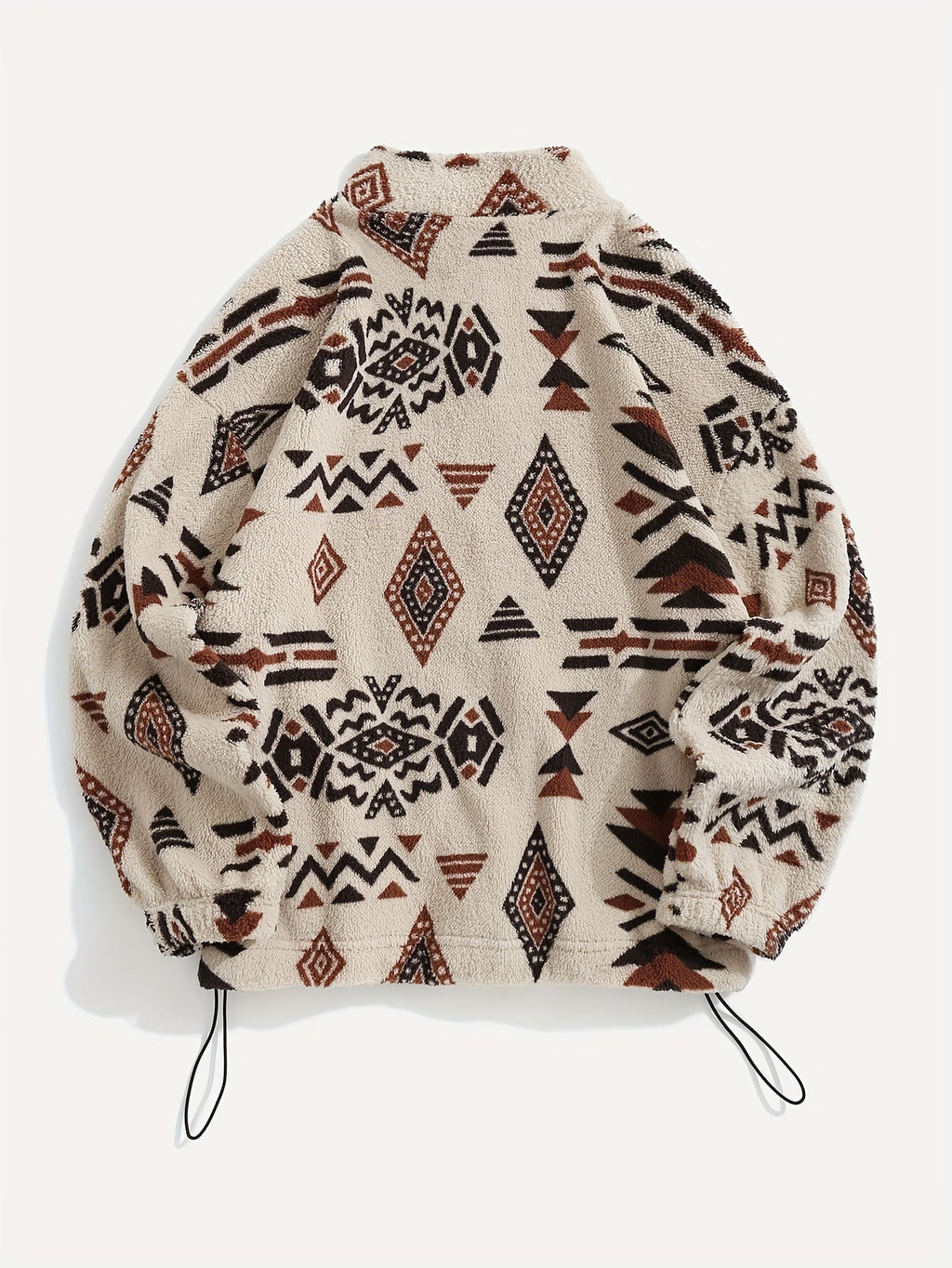 Fleece Zip-Up Jacket Aztec Geometric Print Sherpa Coat – Casual, Winter