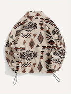 Fleece Zip-Up Jacket Aztec Geometric Print Sherpa Coat – Casual, Winter