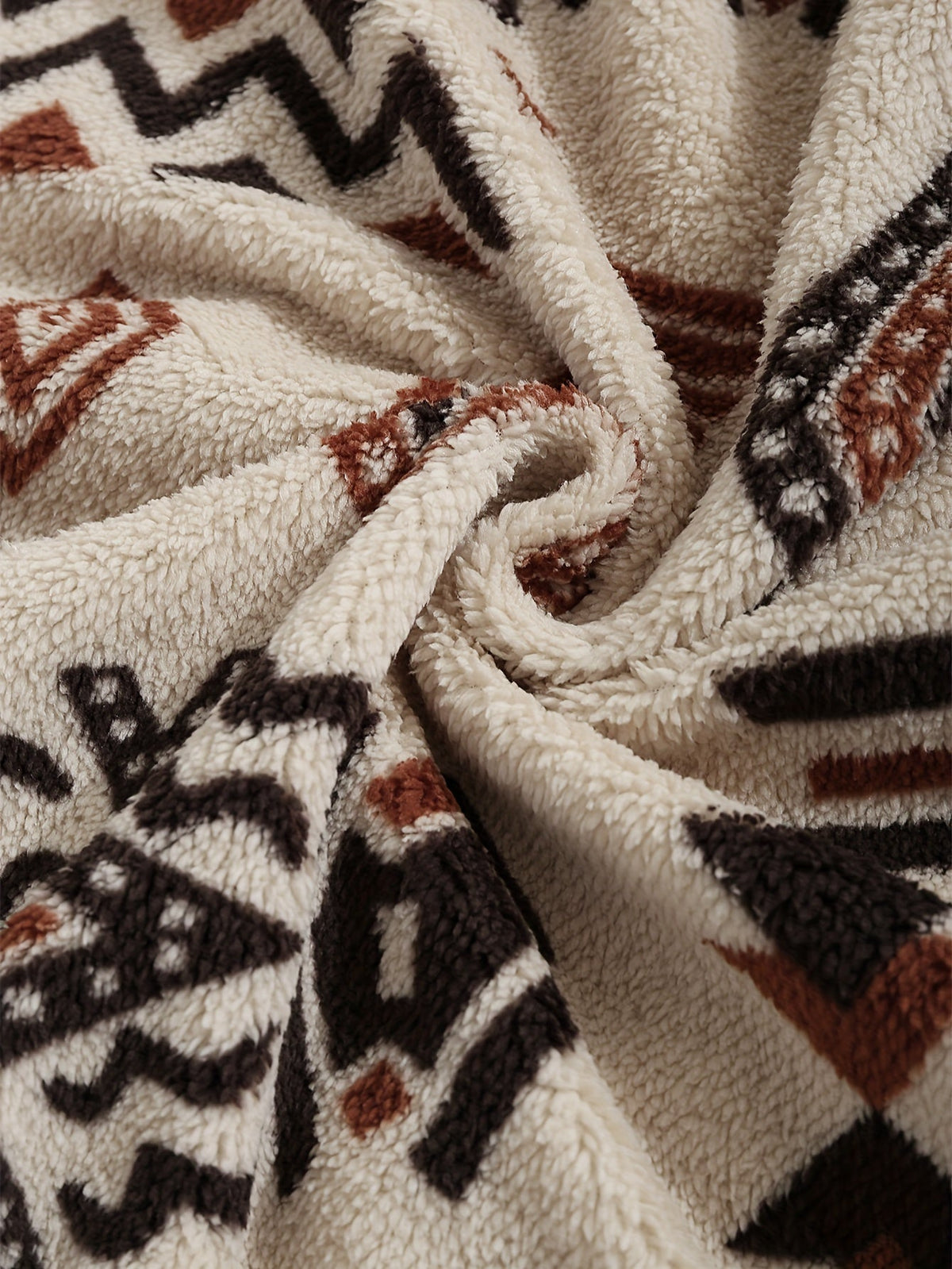 Fleece Zip-Up Jacket Aztec Geometric Print Sherpa Coat – Casual, Winter