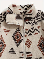 Fleece Zip-Up Jacket Aztec Geometric Print Sherpa Coat – Casual, Winter
