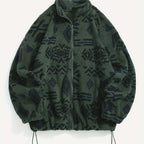 Fleece Zip-Up Jacket Aztec Geometric Print Sherpa Coat – Casual, Winter