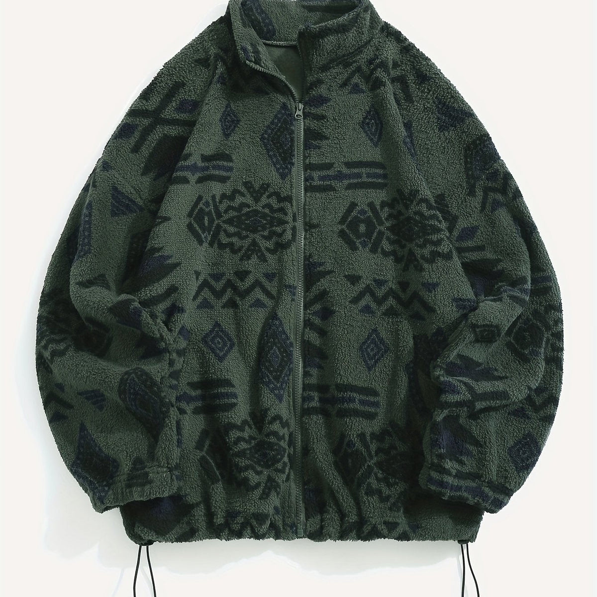 Fleece Zip-Up Jacket Aztec Geometric Print Sherpa Coat – Casual, Winter