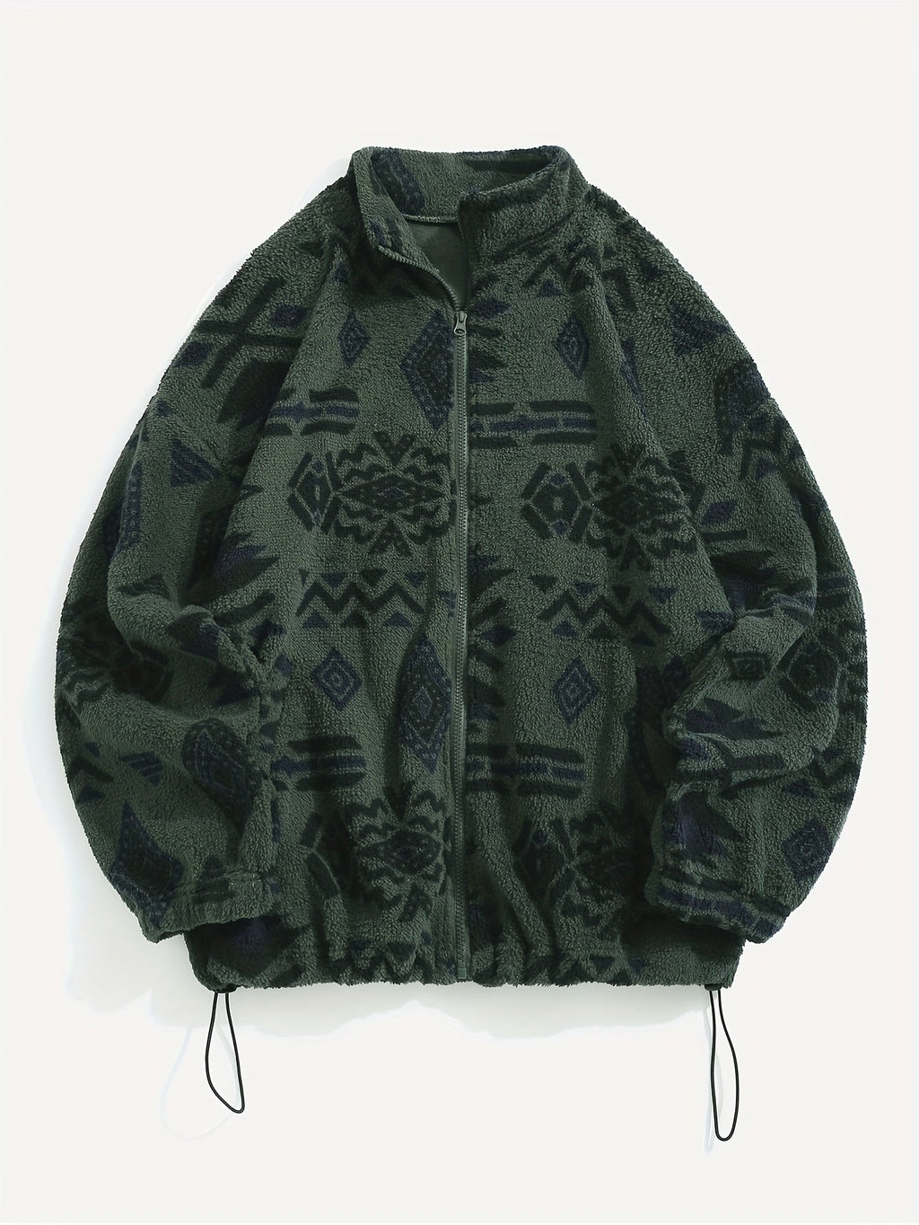 Fleece Zip-Up Jacket Aztec Geometric Print Sherpa Coat – Casual, Winter