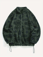 Fleece Zip-Up Jacket Aztec Geometric Print Sherpa Coat – Casual, Winter