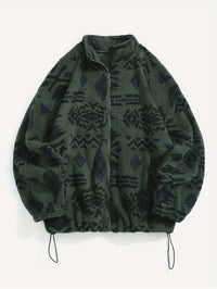Fleece Zip-Up Jacket Aztec Geometric Print Sherpa Coat – Casual, Winter