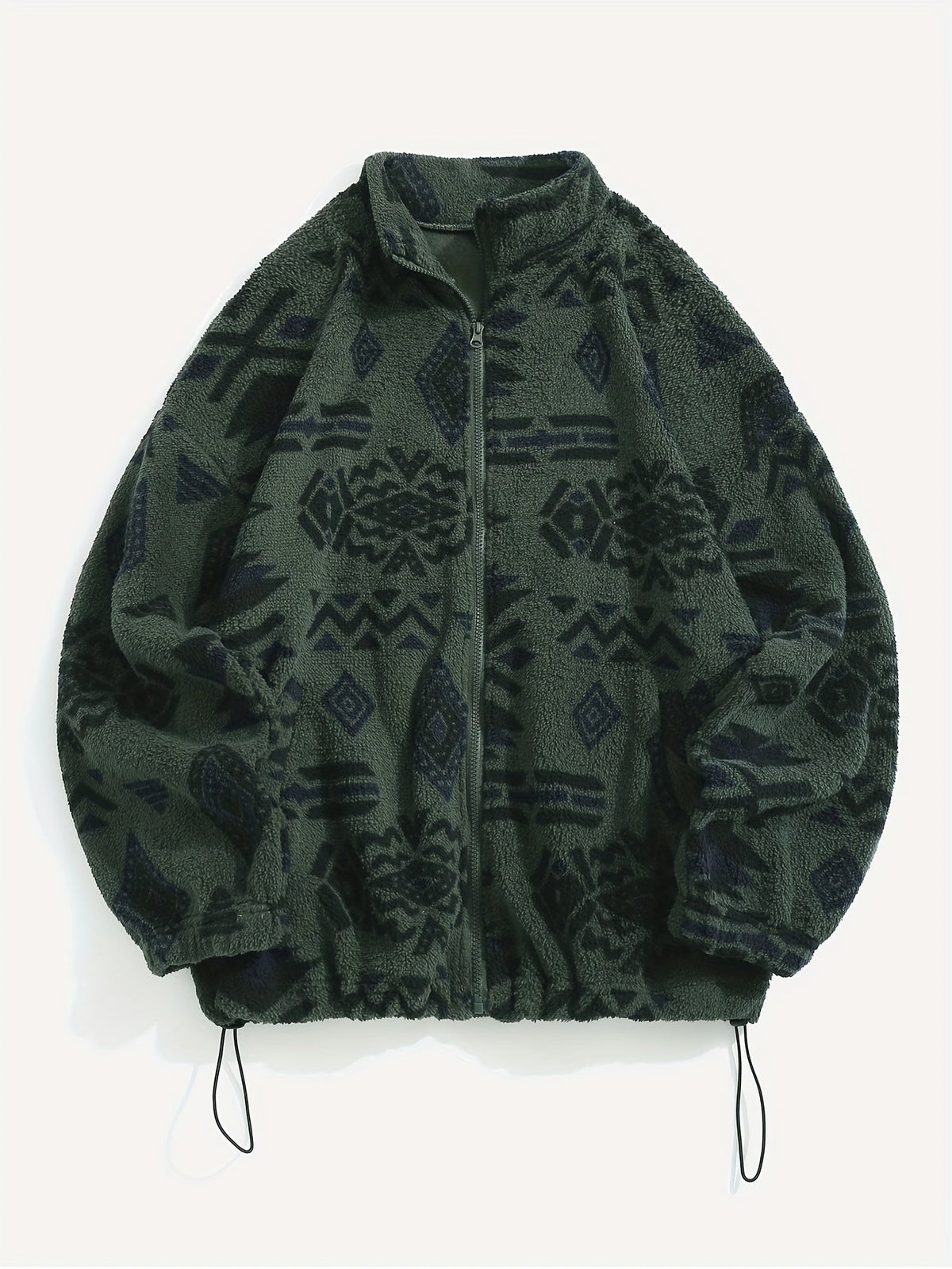 Fleece Zip-Up Jacket Aztec Geometric Print Sherpa Coat – Casual, Winter