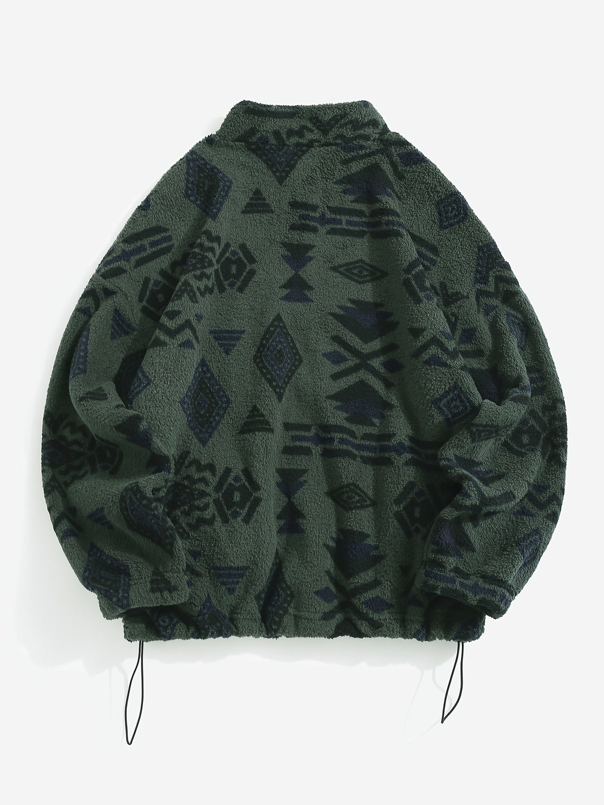Fleece Zip-Up Jacket Aztec Geometric Print Sherpa Coat – Casual, Winter