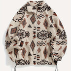 Fleece Zip-Up Jacket Aztec Geometric Print Sherpa Coat – Casual, Winter