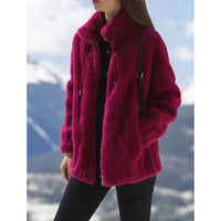 Fleece Zip-Up Jacket Women's Stand Collar Drawstring – Casual, Winter Outdoor