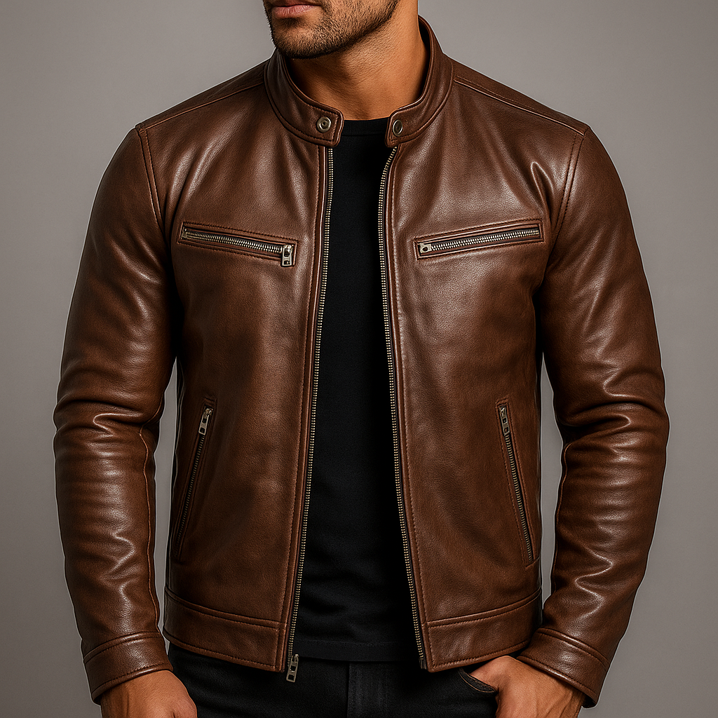 Moto Jacket Men's Zip-Up Biker Coat – Office, Gift
