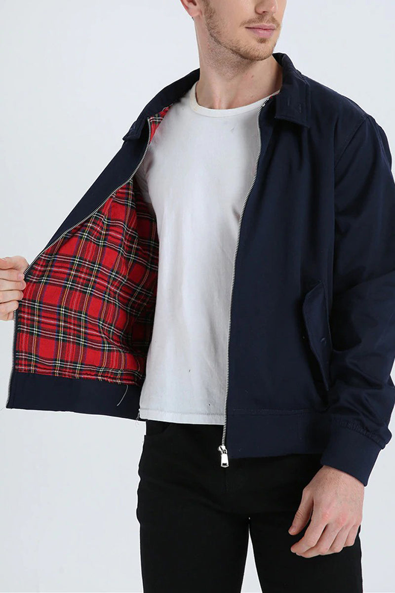 Harrington Jacket Men's Navy with Tartan Lining – Casual, Office