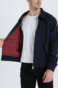 Harrington Jacket Men's Navy with Tartan Lining – Casual, Office